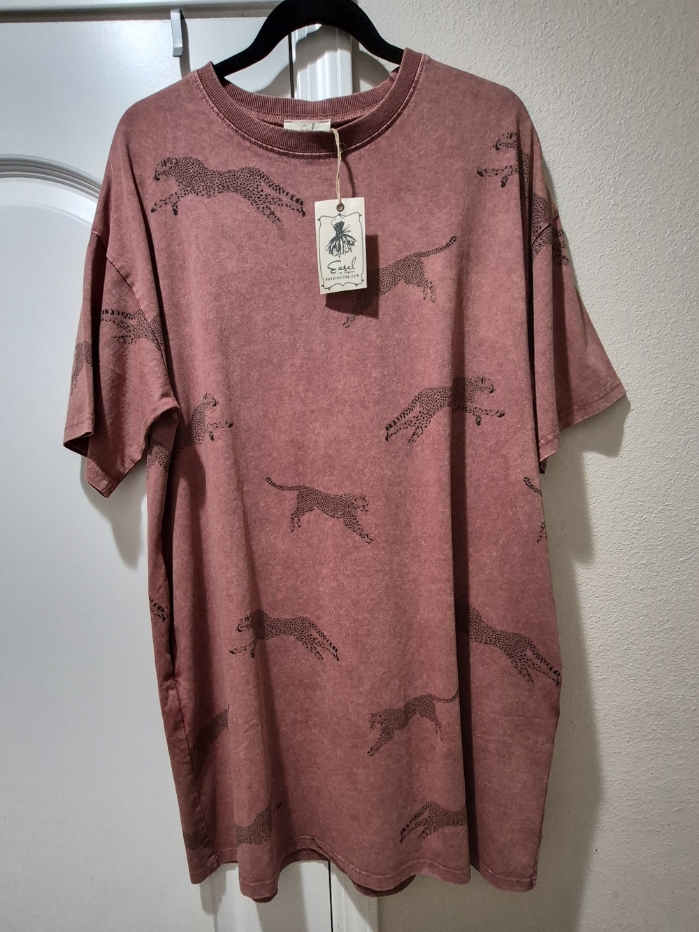 🐆 Easel Los Angeles Cheetah Print Tee Dress Oversized Small With Pockets NWT